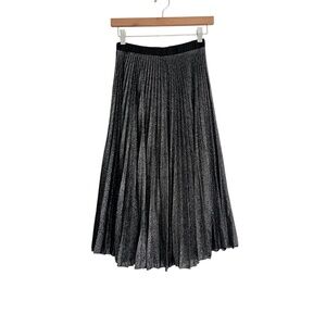 Loyd Ford Metallic Pleated Midi Skirt Sz 2 Silver Glam Shimmer Show Girl Holiday